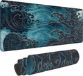 Japanese Sea Waves Mouse Pad,XL 31.5"x11.8" Big Gaming Mousepad,Japanese Sea Waves Large Extended Mouse Mat,Non-Slip Rubber Base Waterproof with Stitched Edges for Gaming Office Home by HUNJIEEM