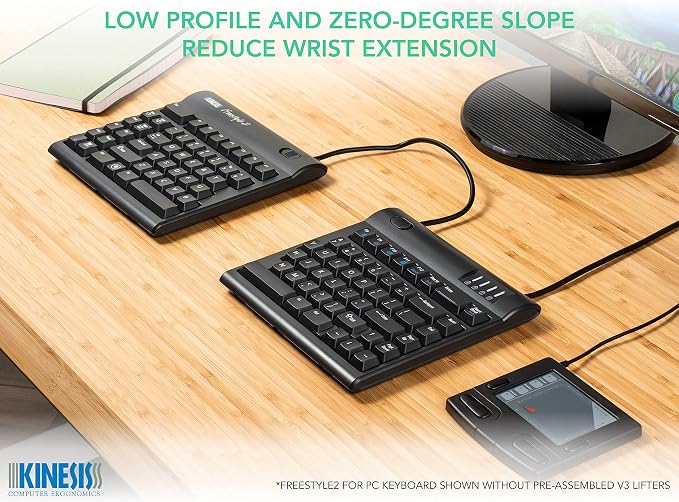 KINESIS Freestyle2 USB-A Ergonomic Keyboard w/ VIP3 Lifters for PC (9" Separation) (KB820PB-US) - Image 6