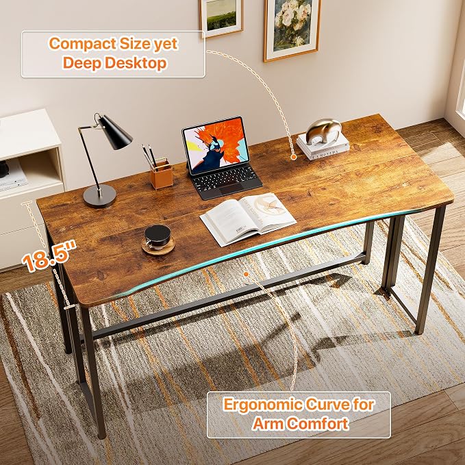 Huuger Folding Desk with Storage Shelf, 47.2 Inch Foldable Computer Table | Writing Work Office Computer Desk for Small Spaces, Space Saving Sofa Table for Couch, Easy to Fold, Rustic Brown - Image 5