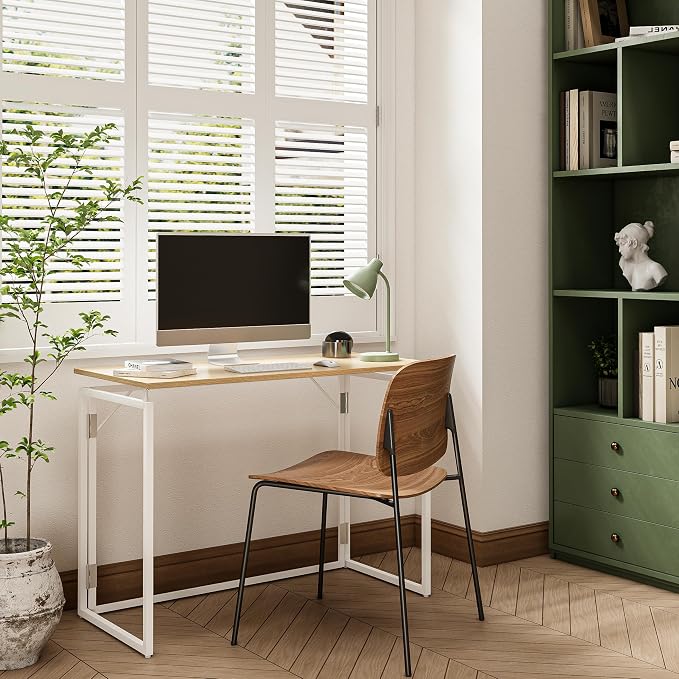 39.4" Folding Desk: No Assembly, Wood Top for Small Spaces | 39.4 in dual-monitor workspace, holds 150 lbs, folds flat to 2.3 in, splash-proof top, home office or gaming - Image 6