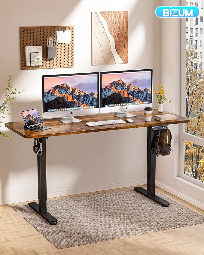 BIZUM Electric Standing Desk 63 x 24 Inch Computer Desk-Gaming Desk Rustic Brown Home Office Desks Height Adjustable Memory Stand Up Computer Workstation - Image 2