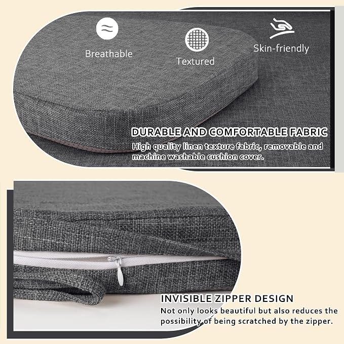 ELFJOY Non-Slip Chair Cushions for Dining Chairs Dark Grey 16.7"x16" | 4 Pack, with Ties and Washable Cover, U Shape, Breathable Fabric, for Kitchen Dining Office Folding Chairs，Comfortable - Image 5