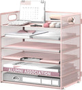 Daltack 6-Tier Paper Organizer for Desk with Handle, Pink | Sturdy Metal Mesh Organizer with Movable Middle Trays and a Carry Handle for Papers, Folders and Office Supplies by DALTACK