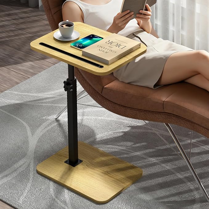 360° Swivel Sofa Side Table for Couch, Set of 2 | Adjustable Height, Laptop Table for Work, TV Trays Table for Snacks Reading, Fits Bed Chair, Phone & Tablet Slot - Image 3