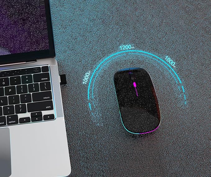 AIKOKOK Wireless Bluetooth Mouse, Rechargeable Dual Mode Mouse, Black Pearl | BT 5.2 & 2.4G USB Receiver, 3 Adjustable DPI,LED Lights,Slim,Silent,Portable Computer Mouse for Laptop,PC,MacBook,iPad,Tablet - Image 6