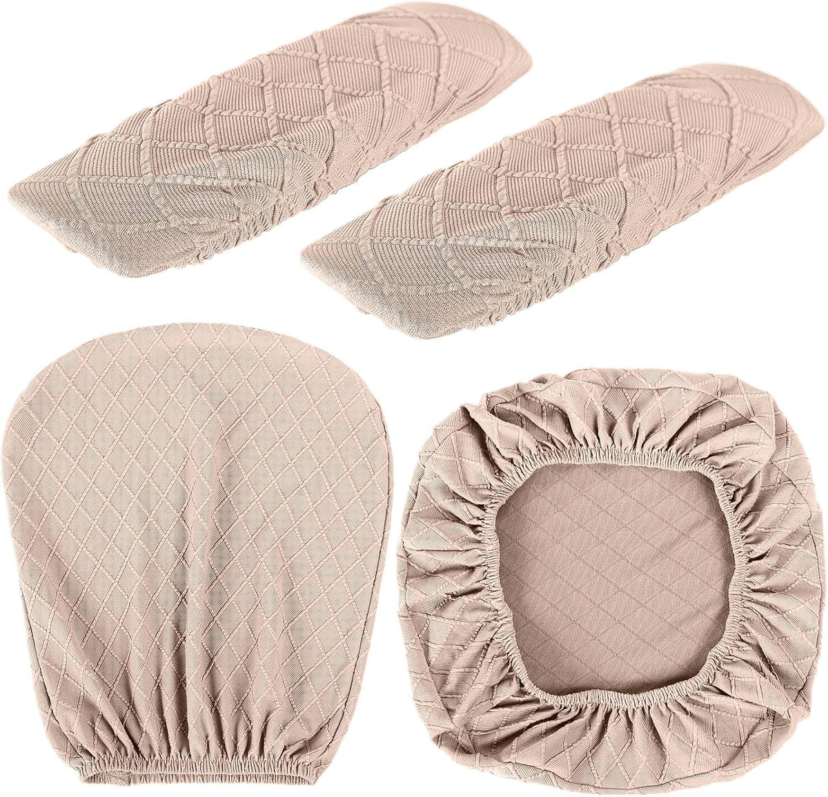 4 Pcs Office Chair Covers Stretch Seat Armrest, Camel - Image 2