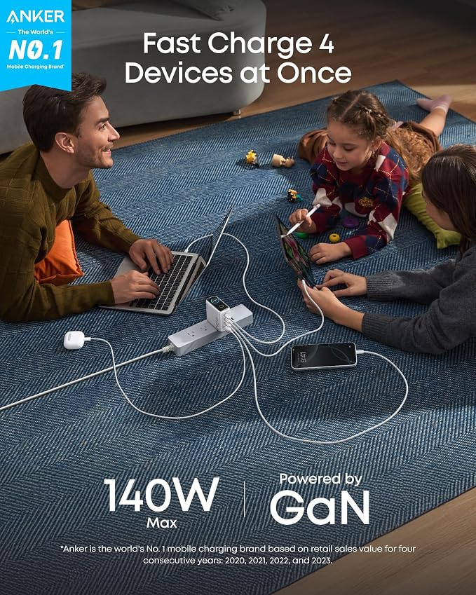 Anker 140W Max 4-Port GaN Charging Blocks,Smart Display for MacBook Charger | Fast Charger USB C Power Adapter with Touch Controls for Macbook Pro,iPad,iPhone 17/16 Series(Include 5FT Cable,Non-Battery) - Image 2