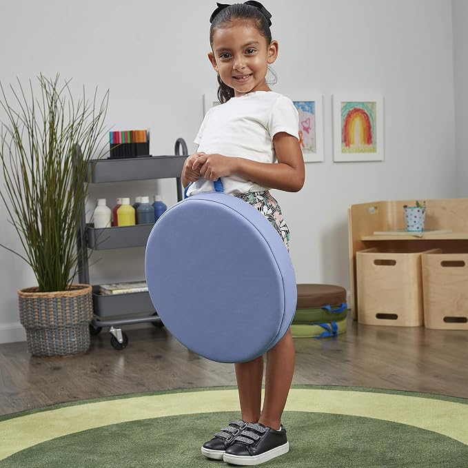 Factory Direct Partners SoftScape 15 inch Round Classroom Floor Cushions with Handles; Flexible Seating for Daycare, Preschool, Playroom; 2 inch Thick Deluxe Foam (6-Piece) - Earthtone, 11232-ET - Image 4