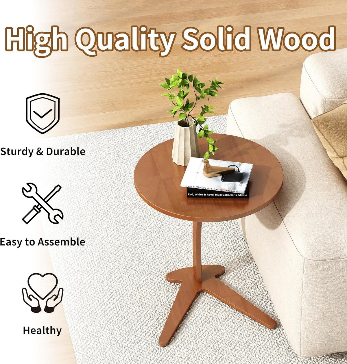 17" Couch Tables that Slide Under, Solid Wood C Shaped End Table - Image 5
