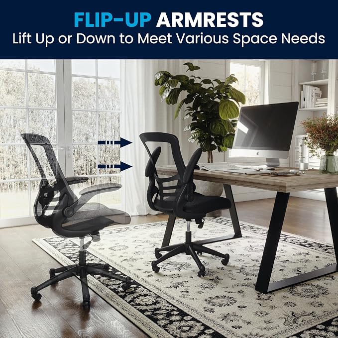 Flash Furniture Mid-Back Black Mesh Swivel Ergonomic Task Office Chair with Flip-Up Arms - Image 10