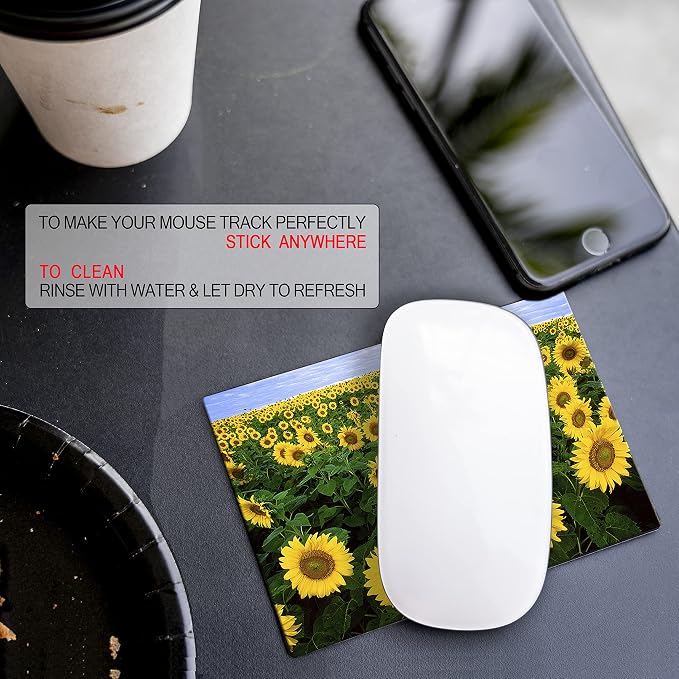 Adhesive Mouse Pad - Peel and Sticks to Any Surface - Travel Mouse Pad, Sticky for Any Surface - Excellent Tracking - Sunflowers - Image 7