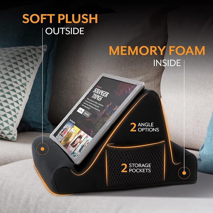 Brookstone Tablet Lap Cushion - Tablet and Phone Holder for Bed, Flights, and Travel, Two Angled Memory Foam Lap Desk for Reading and Hands Free Viewing, Compatible iPad and Kindle Accessories, Black - Image 6