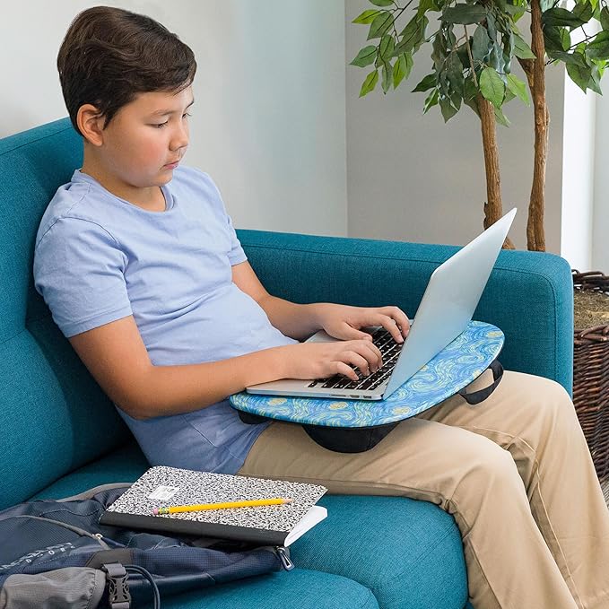 LAPGEAR MyStyle Lap Desk – Starry Blue, Fits 15.6” Laptops | Dual-Bolster Microbead Cushion, Built-In Carry Handle, Ergonomic Curved Front Edge - Image 6