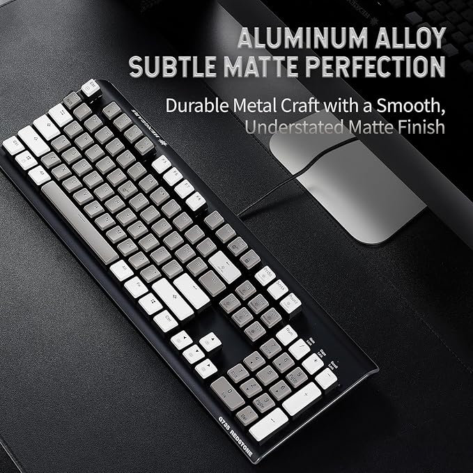 Hexgears GK735 Wired Full Size Mechanical Keyboard, Aluminum Housing Built for Gamers w/Kailh Box White Switch, White Backlit + Surrounded by RGB Light Strip, 104 Keys Gaming Keyboard for PC/Mac - Image 4
