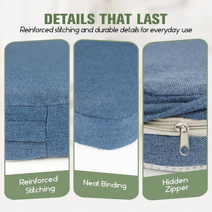 kingphenix Chair Cushions for Dining Chairs, Set of 6, 2.5 Inches Thick | High-Density Foam Kitchen Chair Cushions with Ties, Non-Slip Bottom and Removable Machine-Washable Covers, Navy Blue - Image 6