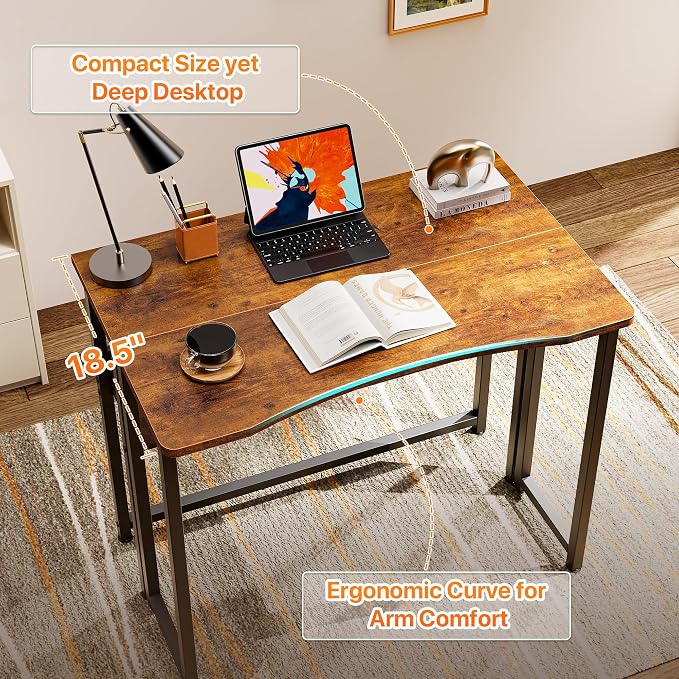 Huuger Folding Desk with Storage Shelf, 31.5 Inch Foldable Computer Table | Writing Work Office Computer Desk for Small Spaces, Space Saving Sofa Table for Couch, Easy to Fold, Rustic Brown - Image 5