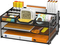 3 Tier Metal Desk Organizer with Magazine File Holder, Black | Space saving workspace desk file trays. Includes pencil holder and portable handles. Ideal for school and office supplies by Unknown