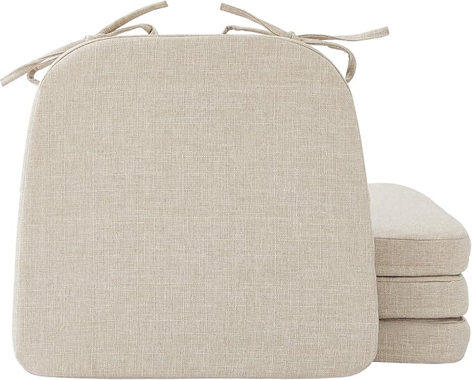Ruqmuis Chair Cushions for Dining Chairs, 2" Thick Seat Cushions for Kitchen Chairs, D-Shaped Chair Pads with Washable Cover, Ties and Non Slip Backing, 17'' x 16'', Set of 4, Beige by Ruqmuis