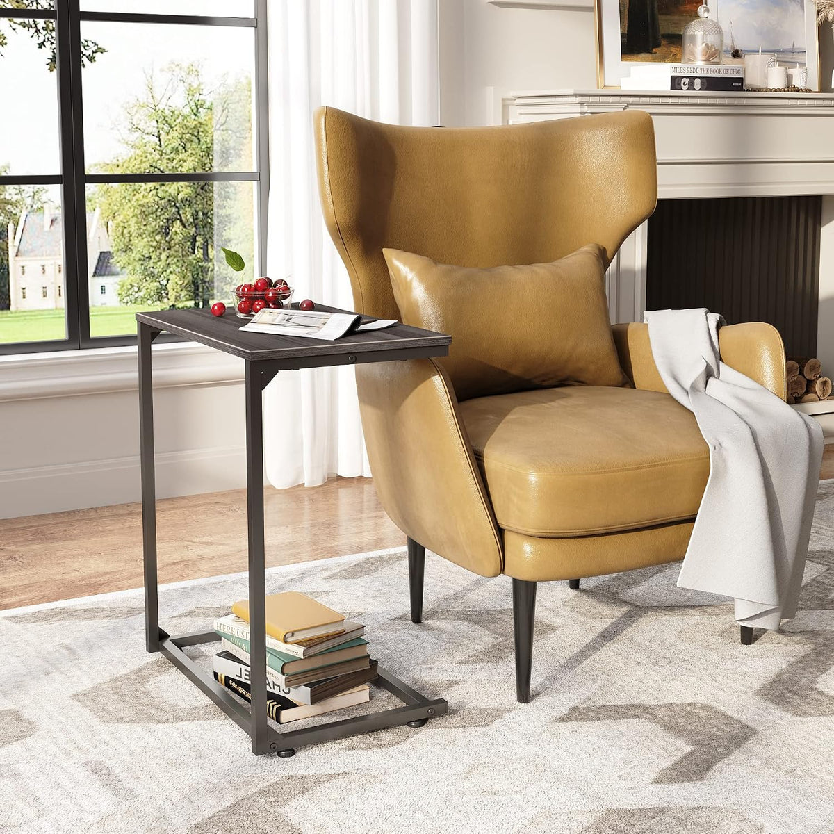 WLIVE C Shaped End Table, Small Couch Side Table for Coffee & Snack, Sofa Table that Slide Under for Living Room, Bedroom, 14.6 x 22.8 x 26.3 Inches, Grey - Image 4