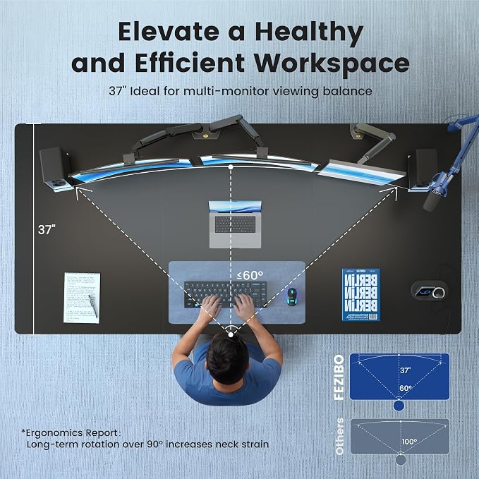 FEZIBO Standing Desk 71 × 37 Inch Electric Height Adjustable, Black | 1" Thick Large Adjustable Desk with Integrated Dual-Beam, Cable Management, Computer Desk for Home Office Workstation - Image 4