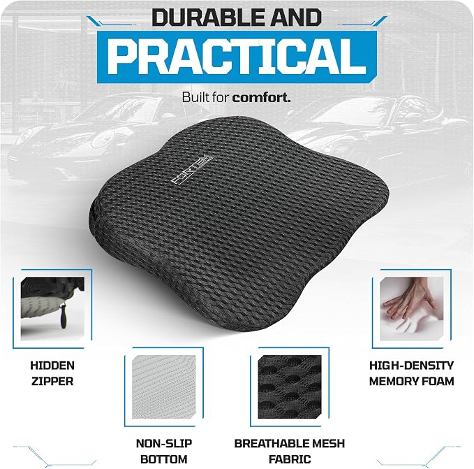 FORTEM Car Seat Cushion - Memory Foam Pillow for Driving | Ergonomic | Better Visibility | Promotes Tailbone & Sciatica Pain Relief | Adjustable Straps | Non Slip | Washable Cover - Image 5