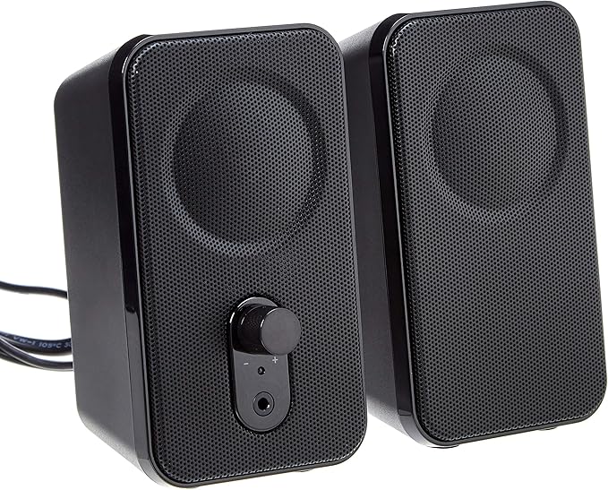 Amazon Basics AC-Powered Computer Speakers for Desktop or Laptop PC with Volume Control, Headphone Jack, Black (US Version) by AmazonBasics