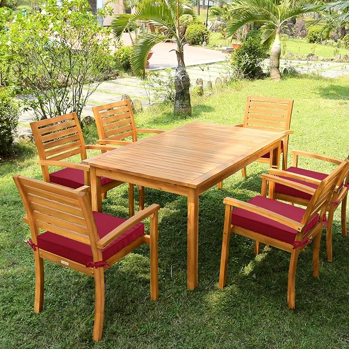 Outdoor Chair Cushions Set of 6, 16 x 17 Inch Waterproof Seat Pads | 3 Year Color Fastness Thick Patio Chair Cushion with Ties for Garden Lawn Sofa Couch, Burgundy - Image 7