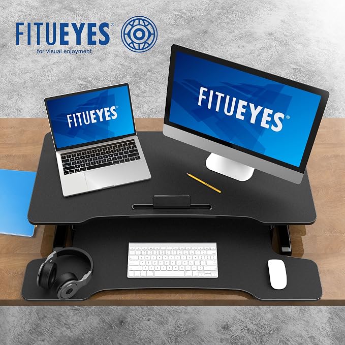 FITUEYES Height Adjustable Standing Desk 36” Wide Sit to Stand Converter | Standing Desk Converter,Stand Up Desk Riser,for Laptop Dual Monitor Riser,Tabletop Workstation for Home Office,Easy Assembly - Image 5