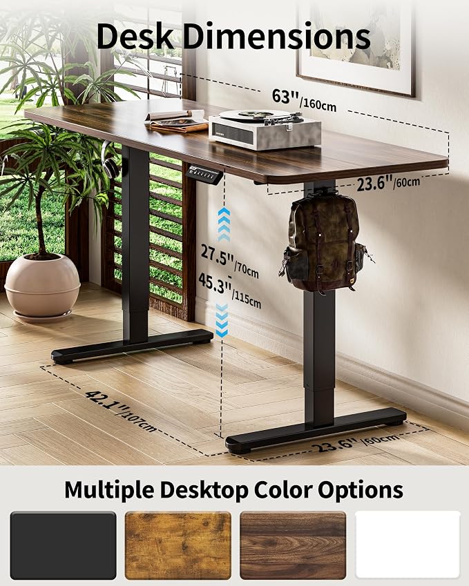 BIZUM Electric Standing Desk 63 x 24 Inch Computer Desk-Gaming Desk Dark Walnut Home Office Desks Height Adjustable Memory Stand Up Computer Workstation - Image 3