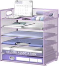 Daltack 6-Tier Paper Organizer for Desk with Handle, Purple | Sturdy Metal Mesh Organizer with Movable Middle Trays and a Carry Handle for Papers, Folders and Office Supplies by DALTACK