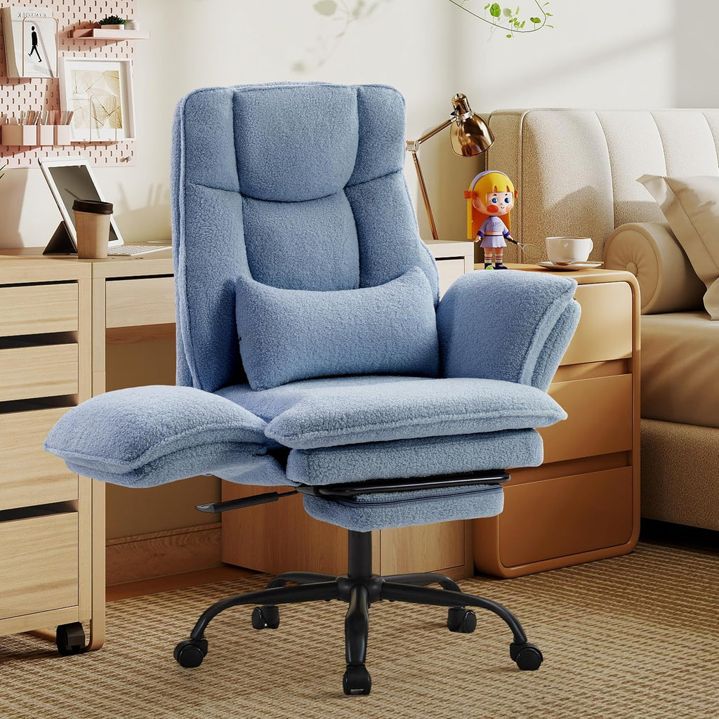 Wider Seat Office Chair with Flip Armrests for Criss Cross Legged&Cats, Big and Tall Executive Ergonomic Reclining Chair with Footrest&Lumbar Pillow, Teddy Fleece Desk Chair,Pink Vanity Chair - Image 6
