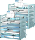 Daltack 6-Tier Paper Organizer for Desk with Handle, Blue, 2 Pack | Sturdy Metal Mesh Organizer with Movable Middle Trays and a Carry Handle for Papers, Folders and Office Supplies by DALTACK