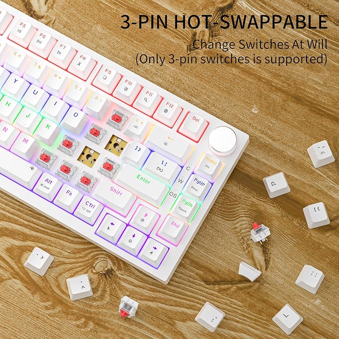 Newmen GM326 Mechanical Keyboard,75% Percent Gaming Keyboard,Wired Keyboard | Mechanical Keyboard,75% Percent Gaming Keyboard,Wired,Backlit,Hot Swappable,Compact,Mini,White,PC Keyboards,Knob,Red Switch - Image 3
