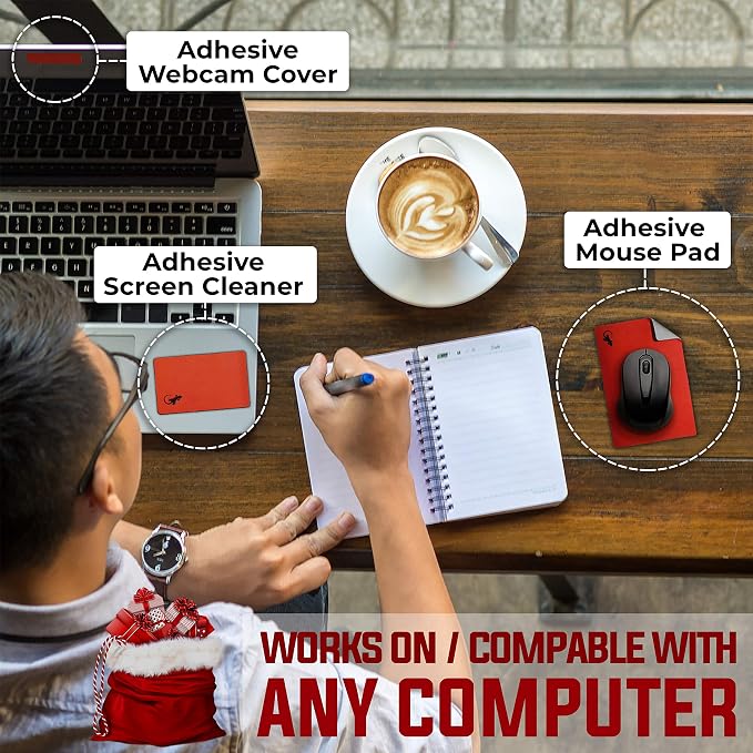 Mouse Pad Adhesive Bottom - Sticks to Any Surface - Portable - Webcam Covers and Screen Cleaner Included (Red) - Image 3