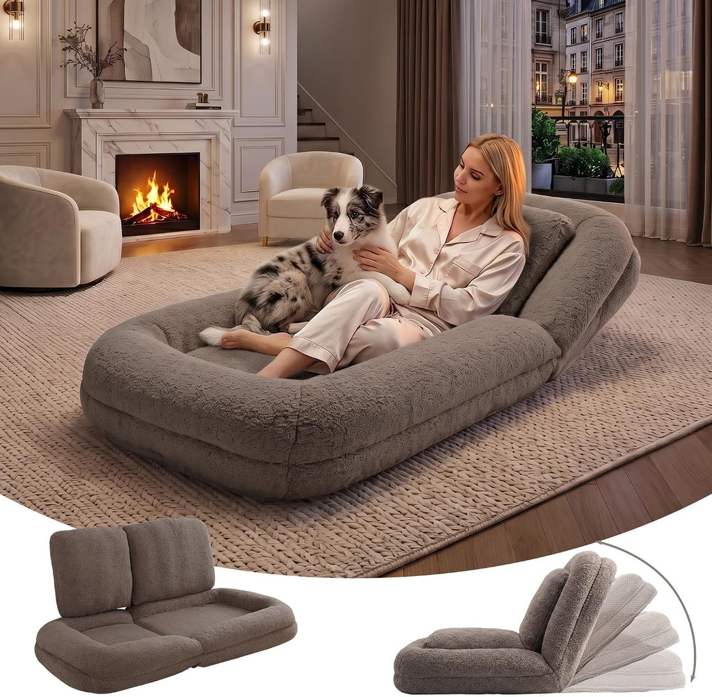 Human Dog Bed, Lazy Sofa Couch, Plush Floor Gaming Chair,5 Adjustable Position, sit, Sleep, fold, Suit to Put in Bedroom, Living Room,Space Saving Design, Taupe by HKOLIE