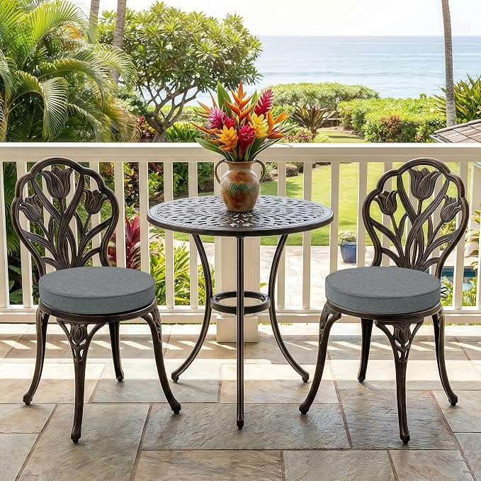 Outdoor Round Chair Cushions 15 Inch, Set of 4, Light Grey | Fade-Resistant, Water-Resistant, Bistro Chair Seat Pads for Porch Garden Balcony Patio Furniture Stools, Non-Slip Bottom - Image 2