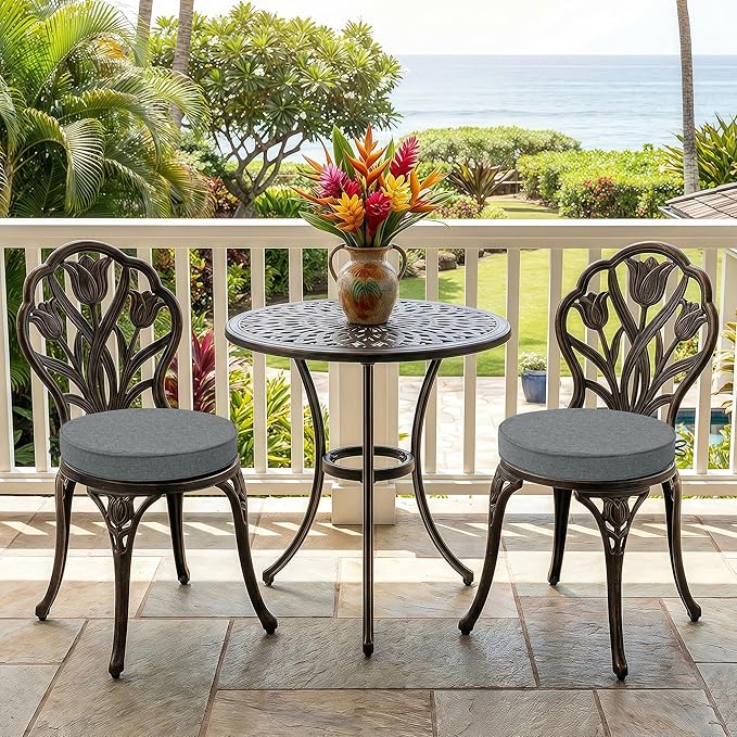 Outdoor Round Chair Cushions 18 Inch, Set of 2, Dark Grey | Fade-Resistant, Water-Resistant, Bistro Chair Seat Pads for Porch Garden Balcony Patio Furniture Stools, Non-Slip Bottom - Image 2