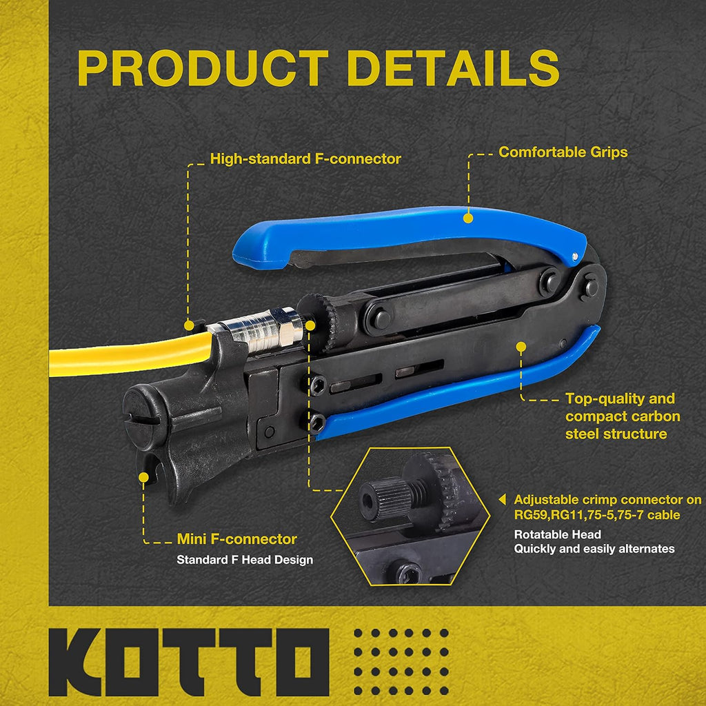 KOTTO Coax Cable Crimper Kit-Adjustable Compression Tool for RG6,RG59,RG11 - Image 3