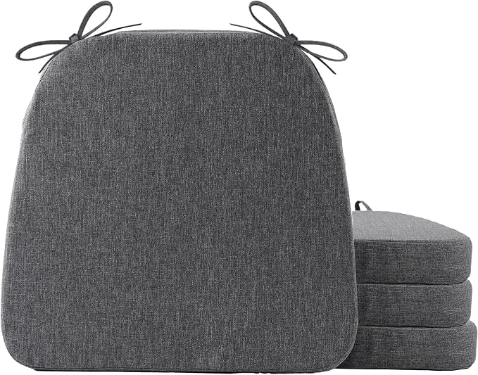 Battilo Chair Cushions for Dining Chairs with Ties, Waterproof Kitchen Chair Pad with Non-Slip Backing, Seat Cushions with Machine Washable Removable Cover, 16"x16"x2", Set of 4, Dark Grey by BATTILOHOME