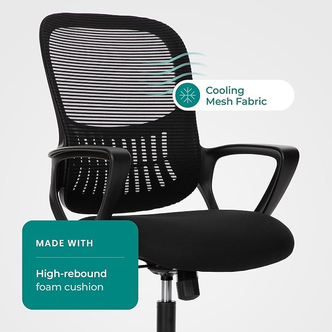 OLIXIS Home Office Chair, Mesh Desk Chair, Ergonomic Lumbar Support | Mid Back Computer Ergonomic, Height Adjustable Swivel Task, Large Seat Armrest, Adults, Black - Image 6