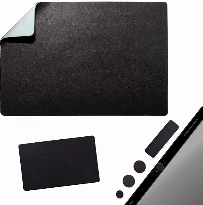 Mouse Pad Adhesive Bottom - Sticks to Any Surface - Portable - Webcam Covers and Screen Cleaner Included (Blank Black) by GeckoTravelTech