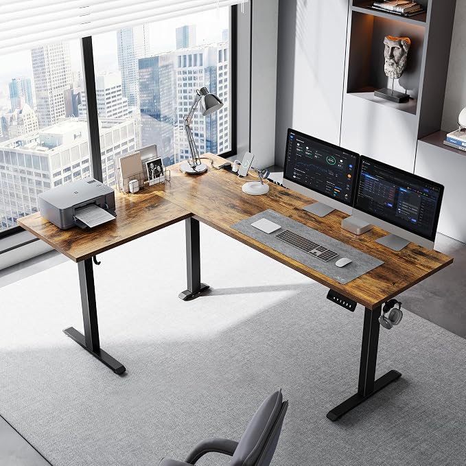 Klicelor L Shaped Standing Desk 63 x 48 Inch,Electric Height Adjustable Corner Desk with Cable Management & Power Outlets, Ergonomic Sit Stand Up Computer Table for Home Office,Rustic Brown - Image 2