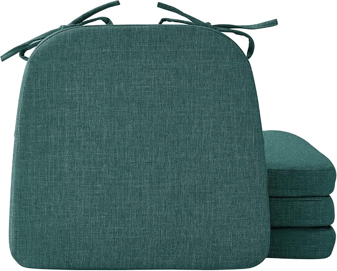 Ruqmuis Chair Cushions for Dining Chairs, 2" Thick Seat Cushions for Kitchen Chairs, D-Shaped Chair Pads with Washable Cover, Ties and Non Slip Backing, 17'' x 16'', Set of 4, Green by Ruqmuis