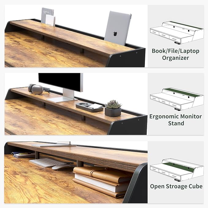CubiCubi Standing Desk 48x26 Inches with 3 Wood Drawers and Monitor Shelf, Ergonomic Rising Home Office Desks, Height Adjustable Computer Desk, Sit Stand Up Electric Workstation Table, Brown - Image 5