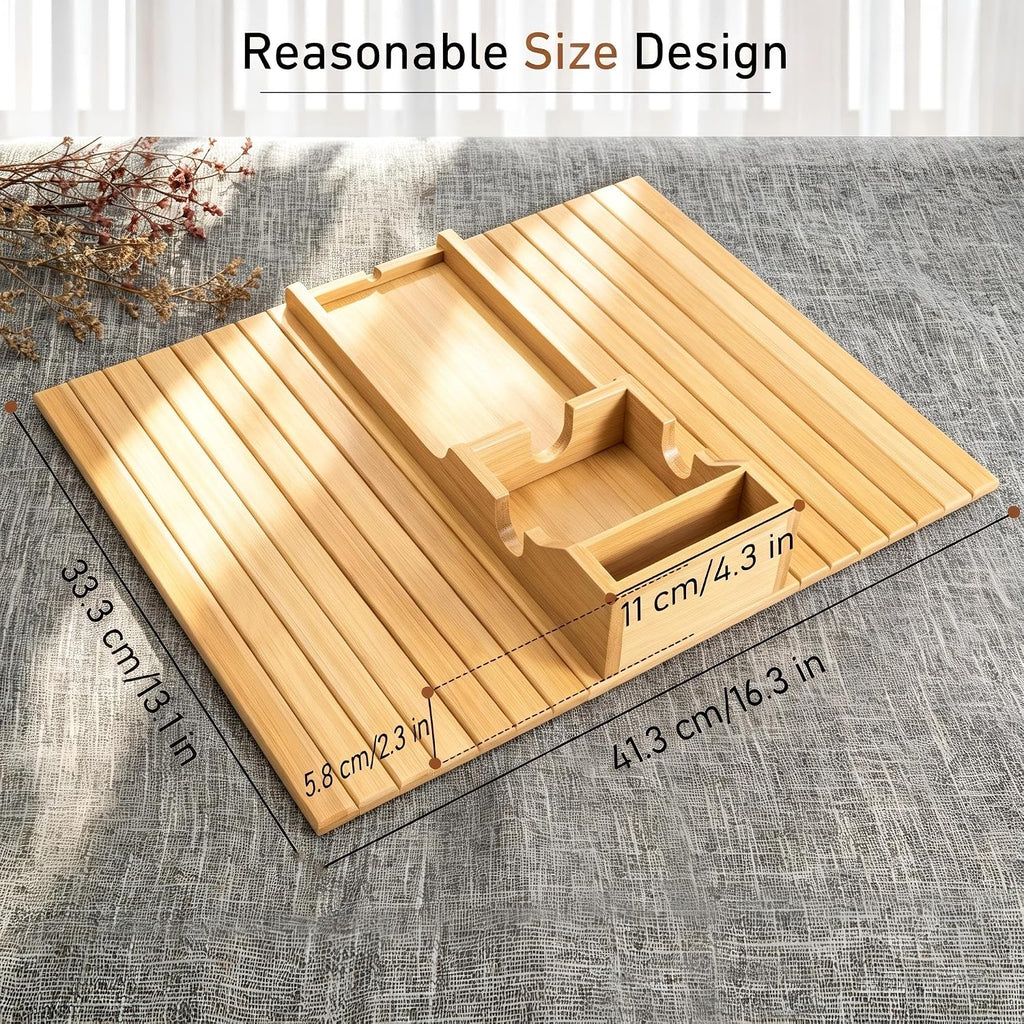 Yoshiky Bamboo Couch Armrest Table, Couch Arm Tray with Removable Couch Cup Holder, 2 in 1 Design Foldable Anti-Slip Bamboo Couch Tray and Sofa Cup Holder for Drink - Image 2