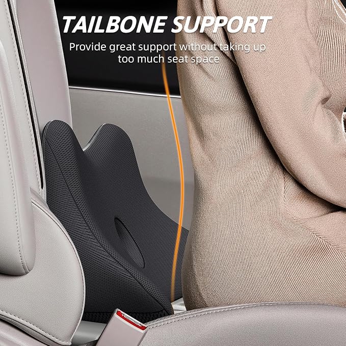 Benazcap Lumbar Support Pillow for Car, Lower Back Support Pillow for Sciatica & Back Pain Relief, 2 in 1 Memory Foam Seat Cushion for Office Chair, Car Seat - Black - Image 3