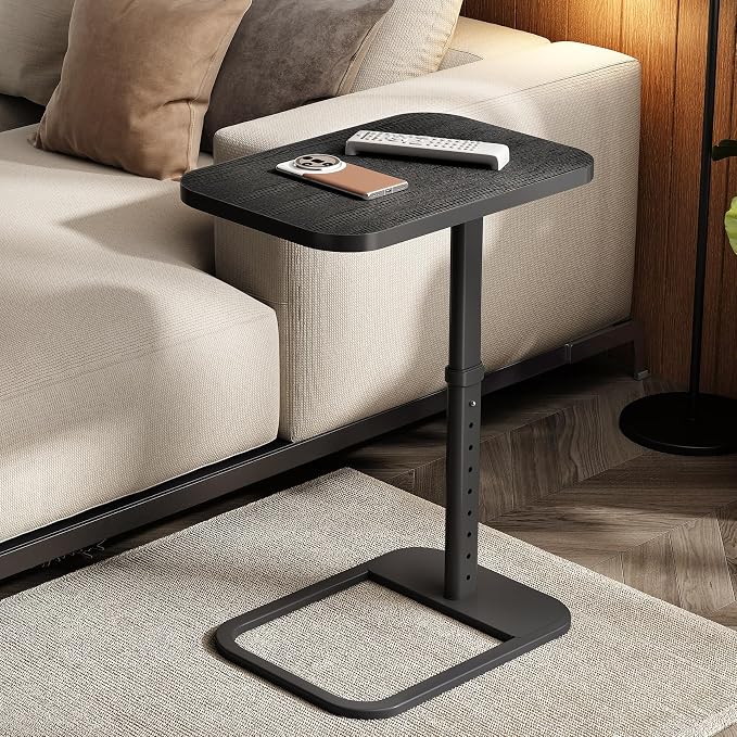 Kitstorack TV Tray Table, Adjustable Height & Rounded Metal Corners, Snack Table for Couch, Sofa, Bed, Chair, Living Room, C Shaped End Side Table for Eating, Dinner or Laptop, Small Spaces, Black - Image 9