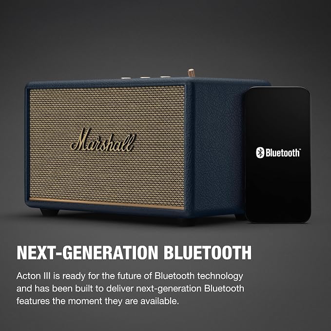 Marshall Acton III Bluetooth Home Speaker - Loud Stereo Sound with Bass and Treble Controls | Plug-in Powered | 3.5mm Aux Input - Midnight Blue - Image 4