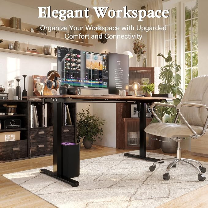 Monomi Electric Standing Desk 63"x28" Height Adjustable Sit Stand Desk | Ergonomic Home Office Computer Gaming Desk with Memory Preset Controller and Anti-Collision,Rustic Brown - Image 7