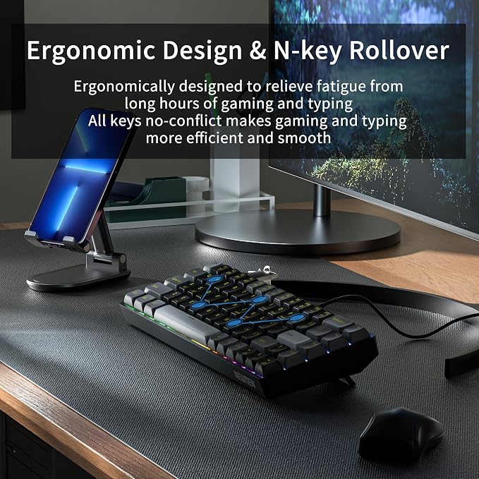 Newmen GM681 Wired Mechanical Keyboard,60% LED Backlit Gaming Keyboard | Wired Gaming Mechanical Keyboard,LED Backlit,Custom Hot Swappable,Ergonomic,Compact Small,USB Mini Computer Keyboard,PC Gamer - Image 7